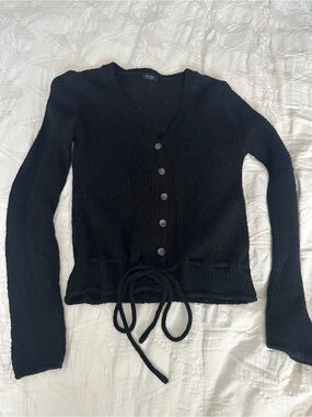 Brandy Melville Black Button-Up Knit Cardigan with Waist Tie